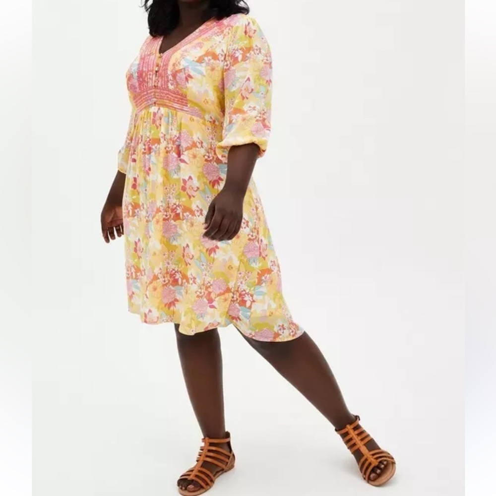 Torrid Peach Floral Gauze Hi-Lo Dress women 1 embroidered casual fairy boho